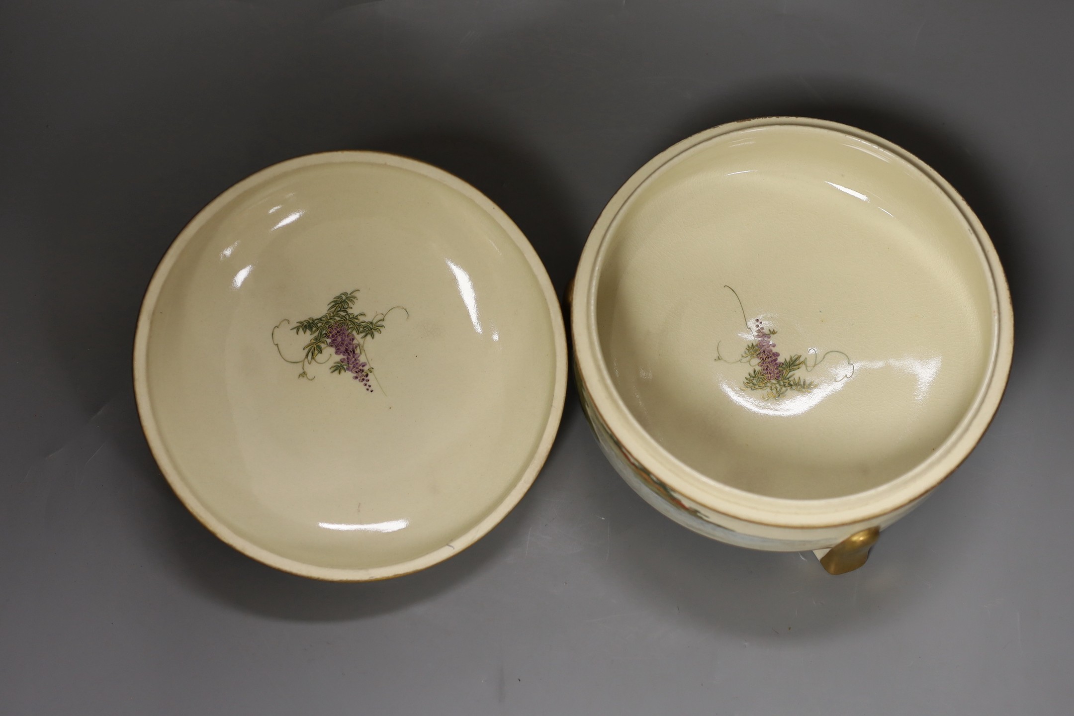 An early 20th century Japanese Satsuma circular box and cover, 18.5cm